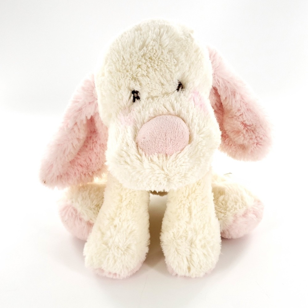 Toys R Us Animal Alley Pink White Plush Laying Down Puppy Dog Stuffed Animal